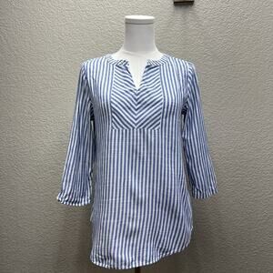 Van Heusen Women's sz XS Blue Stripe 3/4 Sleeve V-Neck
